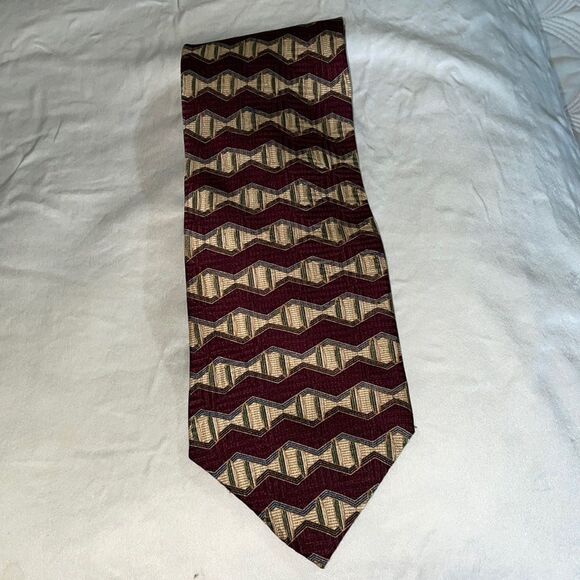 Bill Blass Black Label maroon & cream silk tie - Picture 1 of 6